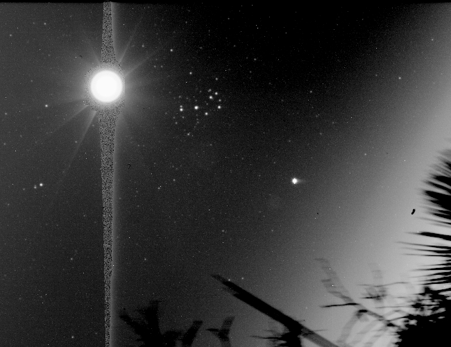 The Moon, Mercury and the Pleiades photographed on 27 April 2009